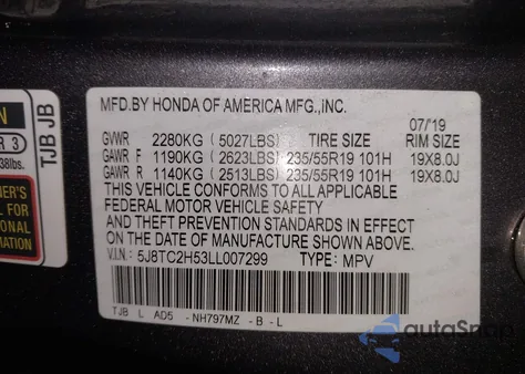 2020 Acura Rdx Technology Package from USA, damaged, VIN 5J8TC2H53LL007299
